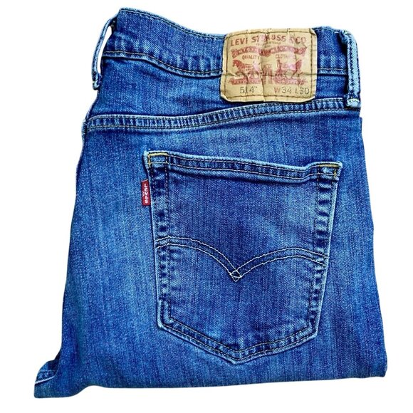 LEVIS 514 Regular Fit Straight Leg Jeans Mens 34x30 Blue Denim Distressed - Picture 1 of 7